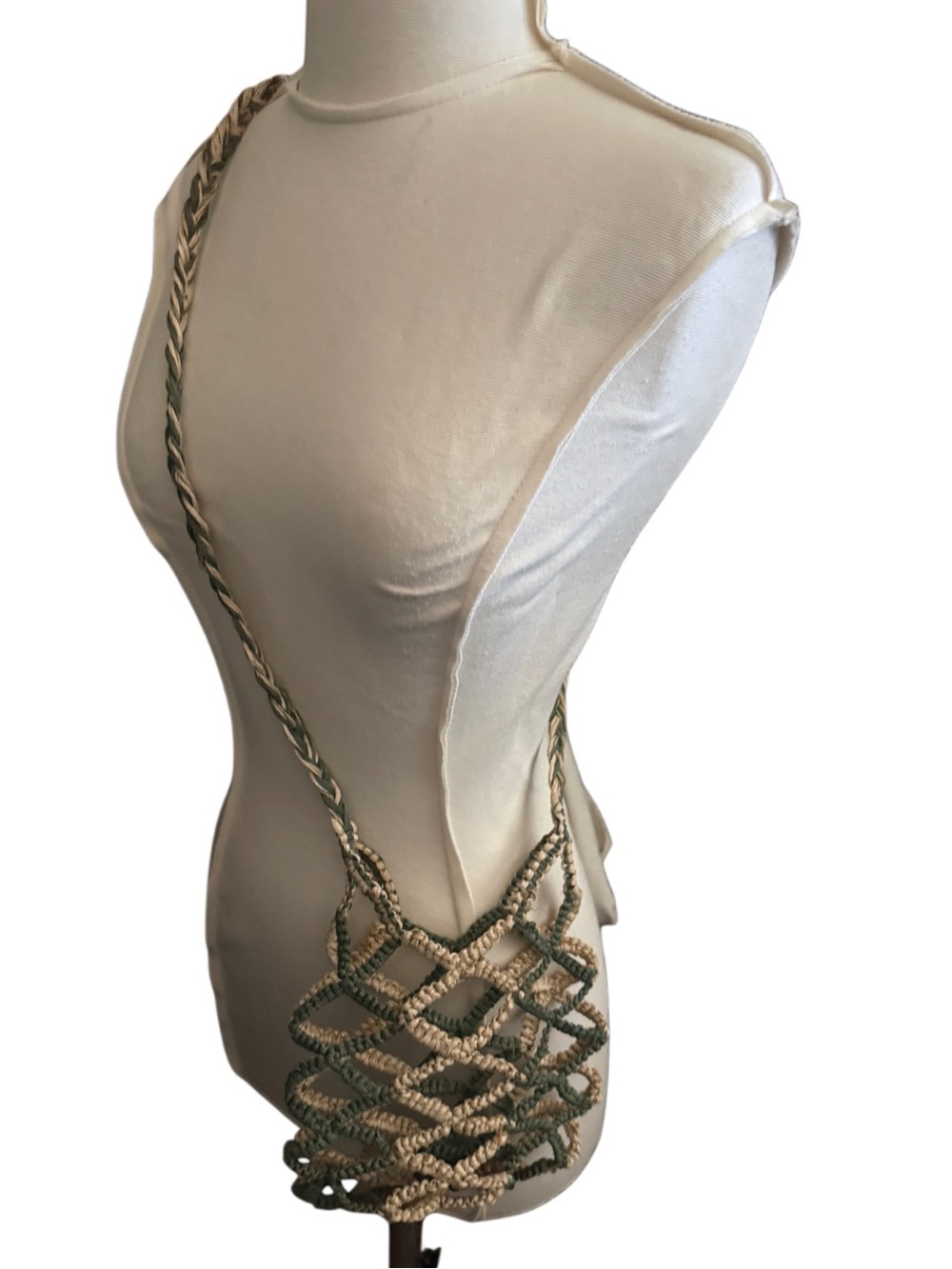 NEW Handwoven Macrame wicker Crossbody Bag for water bottle in Beige and Olive
